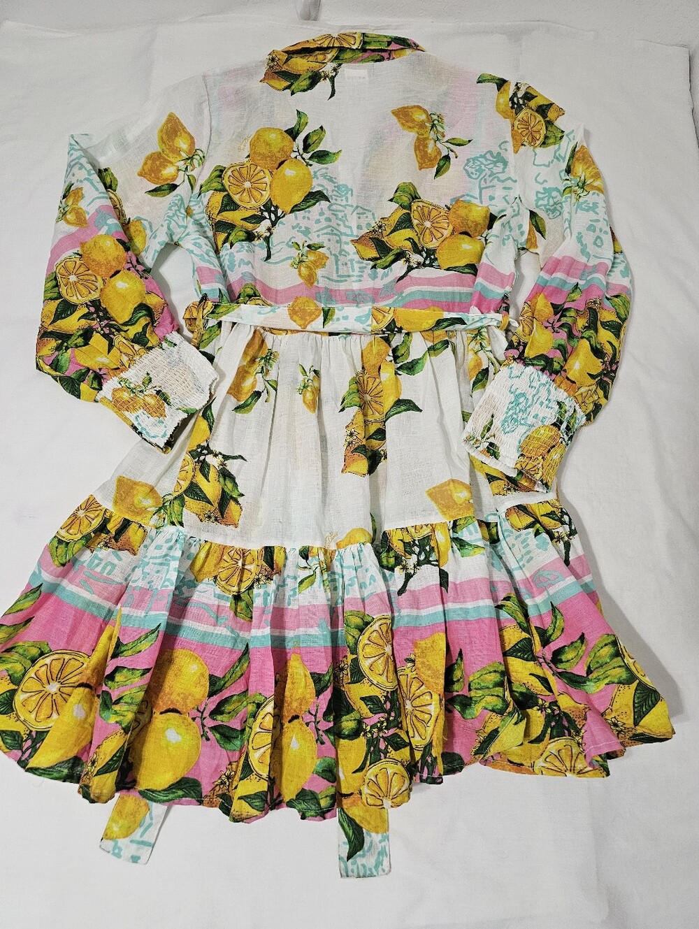 Amira Santorini Lemon Grove Tiered Mini Dress One Size 100% Cotton Mediterranean - Picture 5 of 8